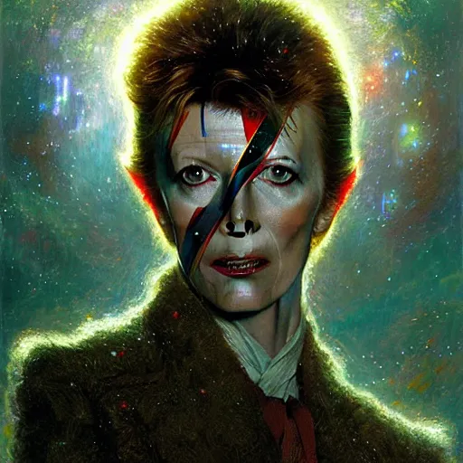 Image similar to david bowie as doctor who, radiant light, caustics, heroic, bright iridescent light, by gaston bussiere, bayard wu, greg rutkowski, maxim verehin