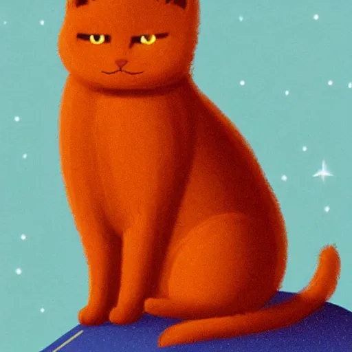 Image similar to A fuzzy orange cat sitting on planet earth, space with stars in the background, trending on artstation