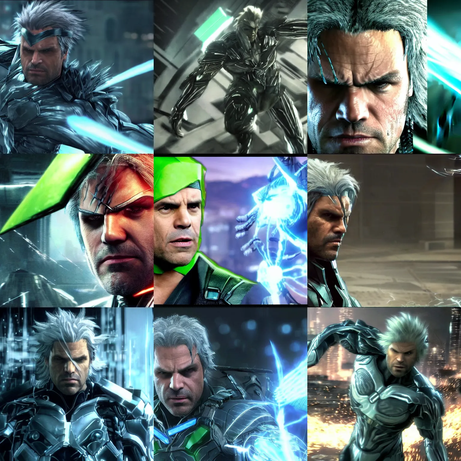 Prompt: mark ruffalo playing raiden from metal gear rising : revengeance ( 2 0 1 3 ), cutscene footage, realistic, live - action, 8 k