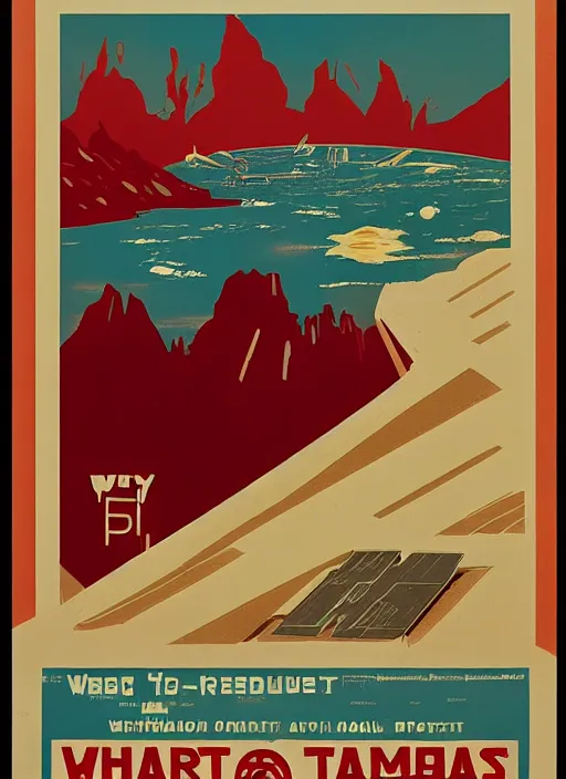 Prompt: WPA poster for the Martian colonies