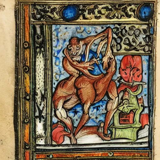 Image similar to grotesque creatures in the margins of old illuminated manuscripts