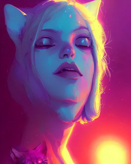Image similar to lsd, acid trip, a beautiful woman with ( cat ) features, dramatic lighting, by lois van baarle, ross tran, greg rutkowski, ultra detailed colorful repeating fractals in the background by moebius, beeple, artstation