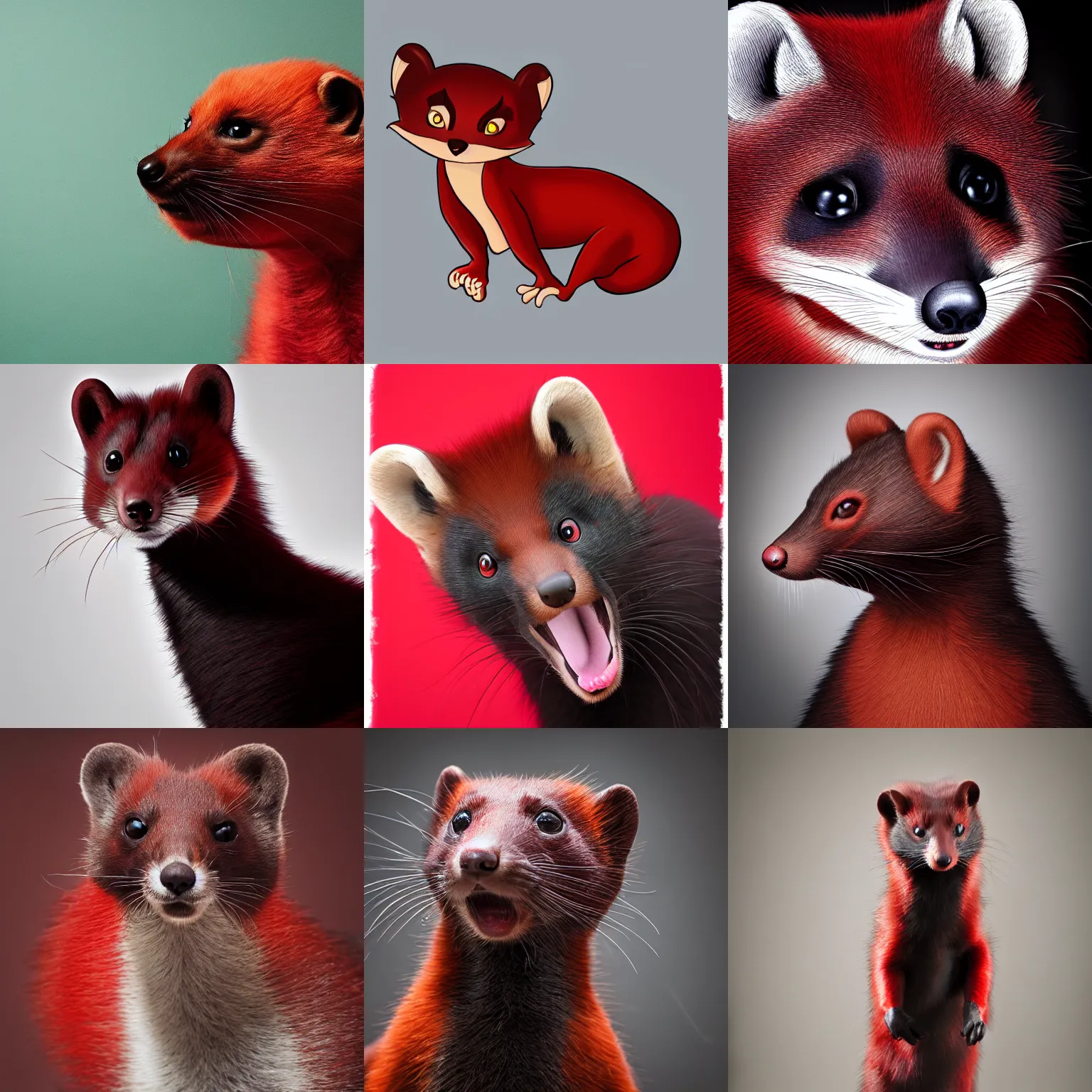 Image similar to photo studio portrait of a red - black weasel fursona