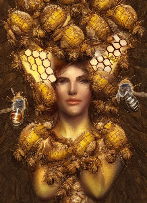 Image similar to the Goddess of Bees, detailed digital art, trending on Artstation