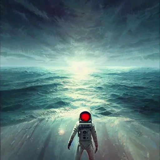 Image similar to an astronaut lost in the ocean,digital art,detailed,ultra realistic,art by greg rutkowski