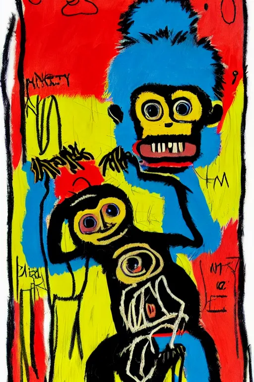 Image similar to an illustration of monkeys killing children in the style of basquiat by margaret wise brown