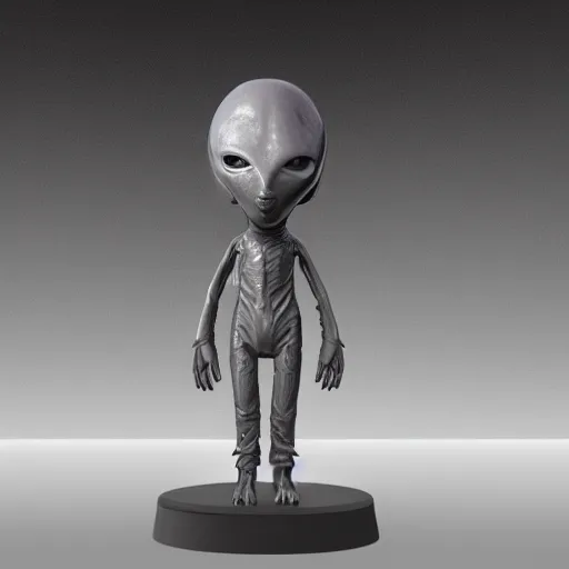 Image similar to a sad Roswell grey alien standing near his crashed burning spacecraft, a hologram by Alan Bean, featured on zbrush central, hurufiyya, zbrush, polycount, airbrush art