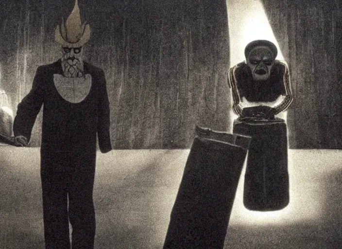 Image similar to still image from a movie by alejandro jodorowsky, david lynch and georges melies