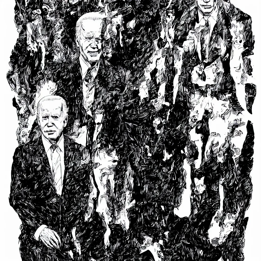 Image similar to Joe Biden full body portrait, body horror, black and white Illustration by Junji Ito