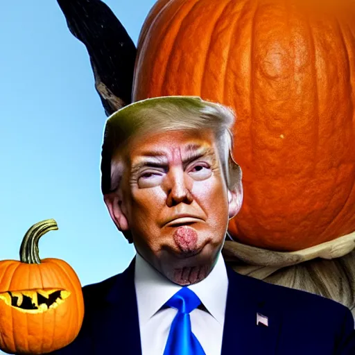 Image similar to Trump eating a pumpkin, hyper realistic, HD, HQ, photo realistic