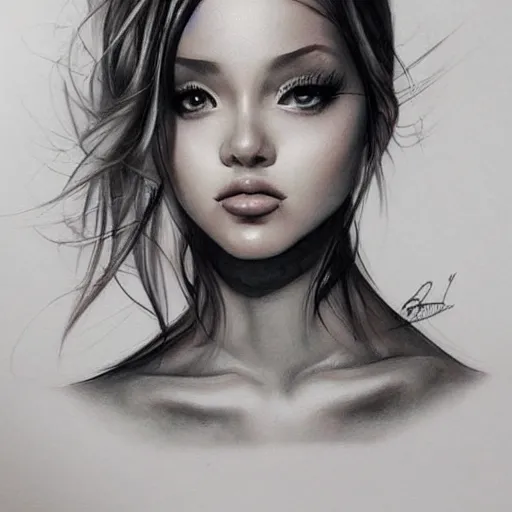 Image similar to tattoo design, beautiful portrait of a girl looking up and to the right by artgerm, artgerm