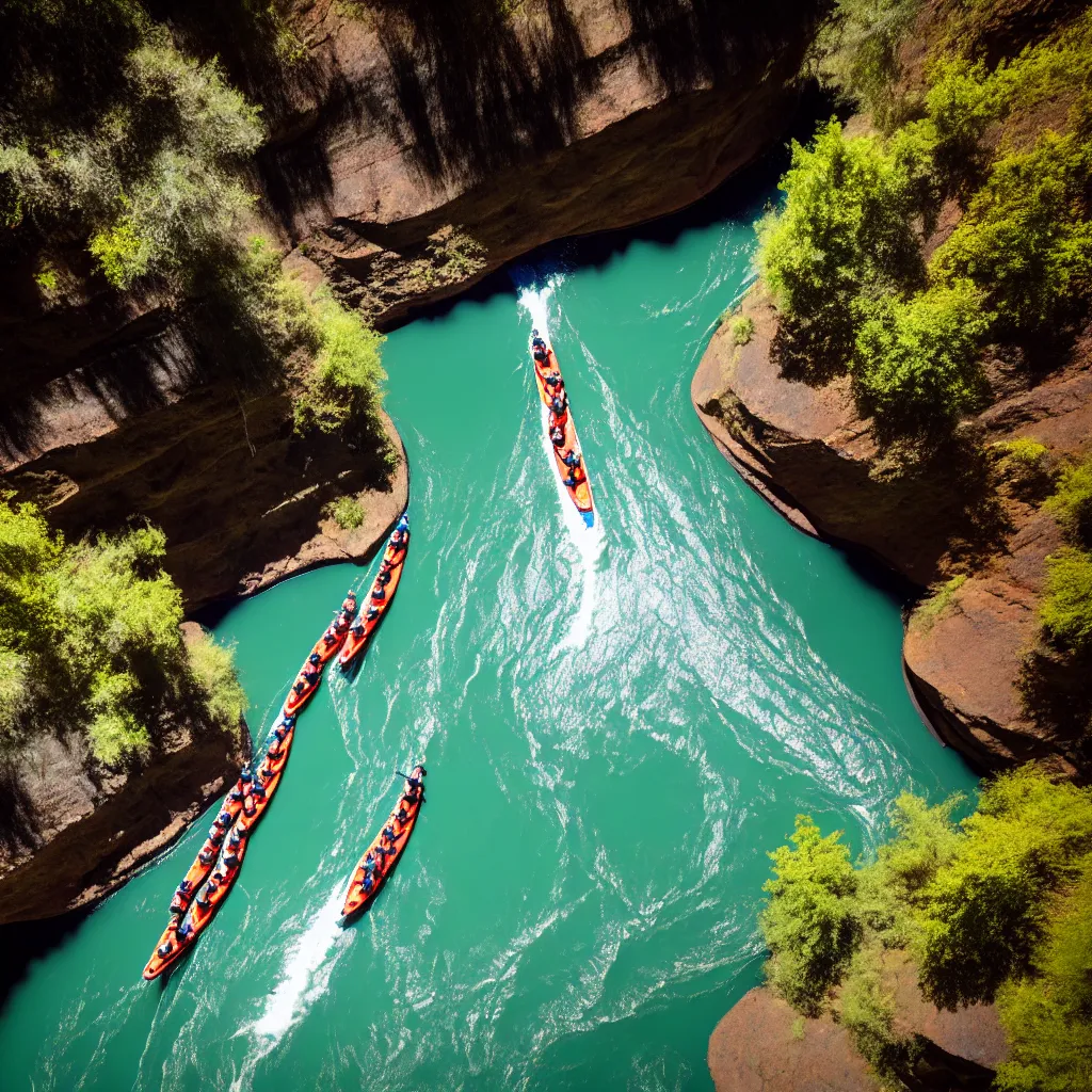 Image similar to river rafters on a river in a deep canyon