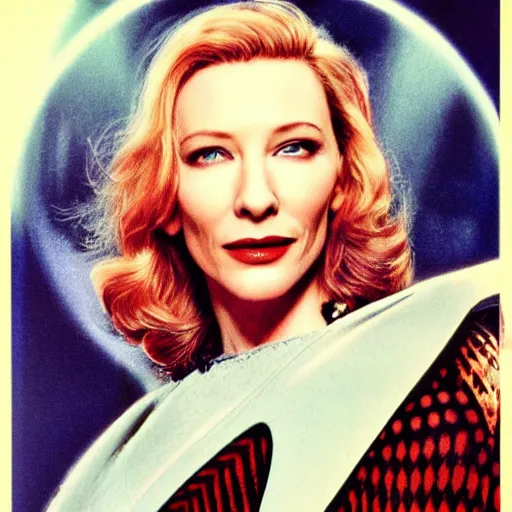 Image similar to cate blanchett, retro, scifi poster,