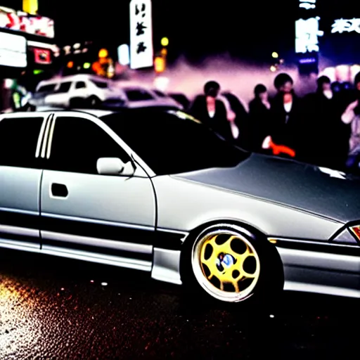 Prompt: a car JZX100 at illegal car meet, Shibuya prefecture, city midnight mist, cinematic color, photorealistic, highly detailed, 200MM