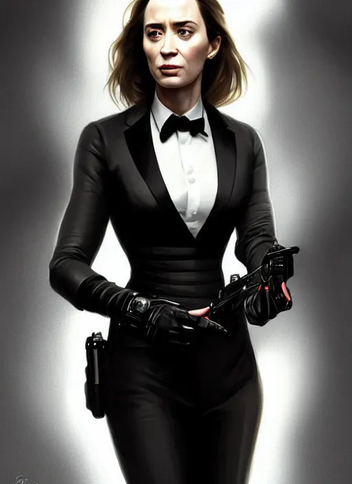 Prompt: portrait of emily blunt with snake eyes as business woman, black suit, white shirt, black tie, intricate, headshot, highly detailed, digital painting, artstation, concept art, sharp focus, cinematic lighting, illustration, art by artgerm and greg rutkowski, alphonse mucha, cgsociety