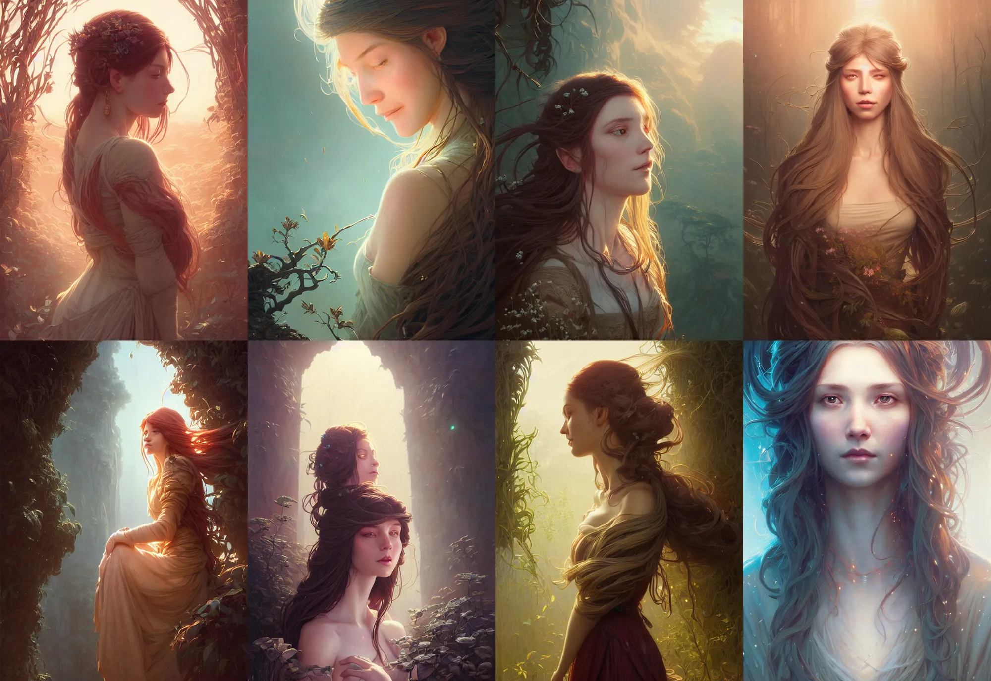 Image similar to highly detailed portrait of a woman with long hairs, stephen bliss, unreal engine, fantasy art by greg rutkowski, loish, rhads, ferdinand knab, makoto shinkai and lois van baarle, ilya kuvshinov, rossdraws, tom bagshaw, alphonse mucha, global illumination, radiant light, detailed and intricate environment