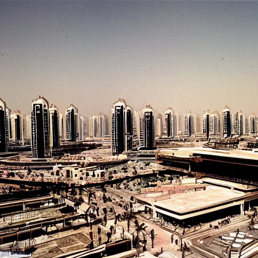 Prompt: a photo inside of Dubai in 1977
