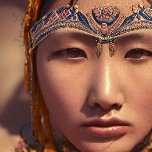 Image similar to vintage portrait of a stunningly beautiful asian tribal female, depth of field, zeiss lens, detailed, symmetrical, centered, fashion photoshoot, by edward s curtis, Annie Leibovitz and Steve McCurry, David Lazar, Jimmy Nelsson, Breathtaking, 8k resolution, extremely detailed, beautiful, establishing shot, artistic, hyperrealistic, beautiful face, octane render