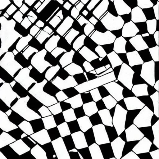 Prompt: “tiling of the plane by MC Escher. Teardrops. Double Helix. Black and White.”