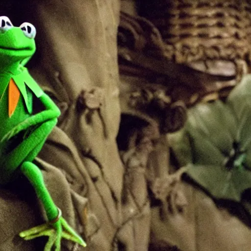 Prompt: still of kermit the frog in the dark crystal