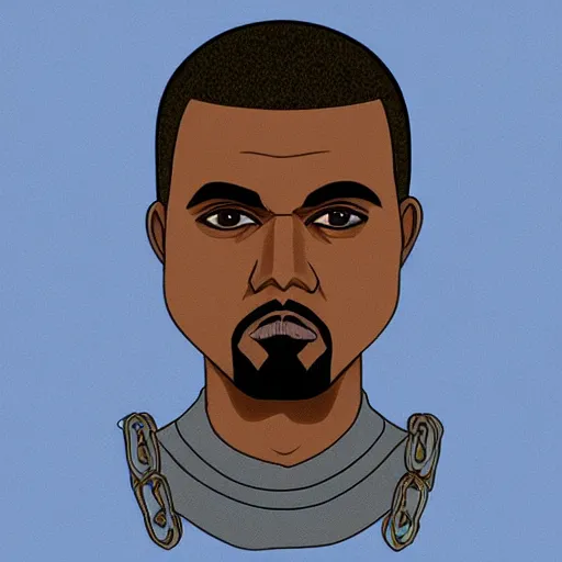 Image similar to kanye west as an anime character by hayao miyazaki, flat colors, finely detailed