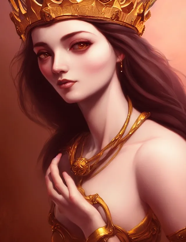 Image similar to blurred background. close-up portrait of a goddess in crown, by Artgerm and Afarin Sajedi and greg rutkowski. octane render