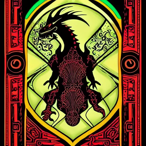 Prompt: tarot card of a dragon, meaning confidence and riches in the future, modern design, digital art, stylish, black and red