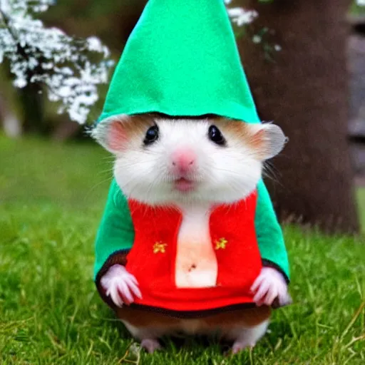 Image similar to a hamster in a gnome costume