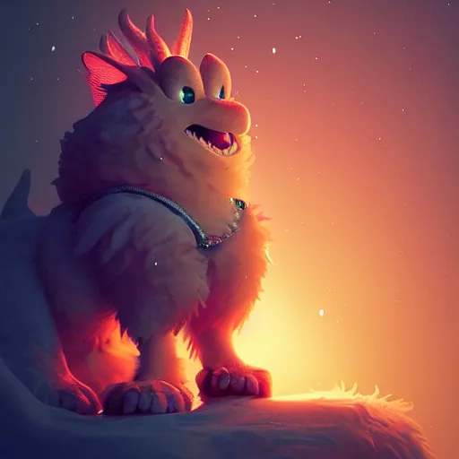 Image similar to cute fluffy creature, backlit:: by beeple and James Gilleard and Justin Gerard :: ornate, dynamic, particulate, intricate, elegant, highly detailed, centered, artstation, smooth, sharp focus, octane render, 3d