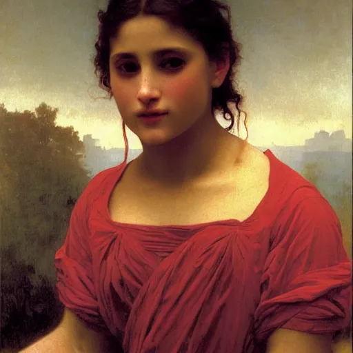 Image similar to A masterpiece head and shoulders portrait of with fangs crying tears of red blood by William Adolphe Bouguereau 1n 6