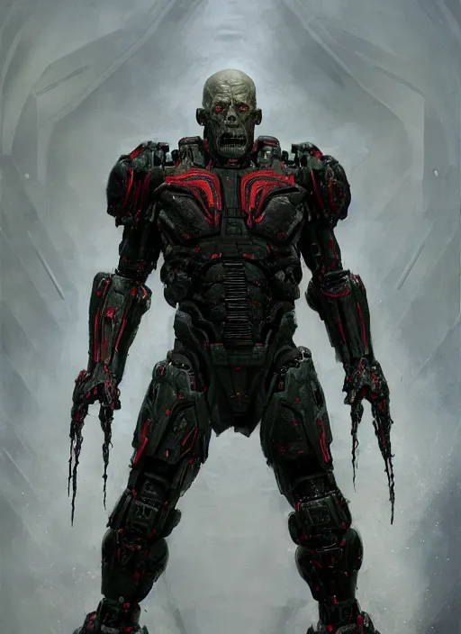 Prompt: michael berryman as victor stone, full body concept, cyborg, borg, strogg, face of a man, terminator, flesh, quake strogg, doom demon, wolfenstein, monstrous, powerful, symmetry, symmetrical, concept art by ruan jia and greg rutkowski