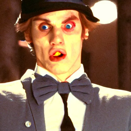 Image similar to Live Action Still of Jerma in A Clockwork Orange, real life, hyperrealistic, ultra realistic, realistic, highly detailed, epic, HD quality, 8k resolution, body and headshot, film still