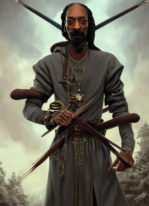 Prompt: snoop dogg as an archer, short beard, grumpy, Ivan Aivakovsky, Boris Vallejo, epic fantasy character art, D&D Concept Art, full length, Realistic, Regal, Refined, Detailed Digital Art, Oil Paining, Exquisite detail, post-processing, masterpiece, Cinematic Lighting, Unreal Engine, 8k, HD, Stanley Artgerm Lau, WLOP, Rossdraws, Frank Frazetta, Andrei Riabovitchev, Marc Simonetti, trending on artstation,