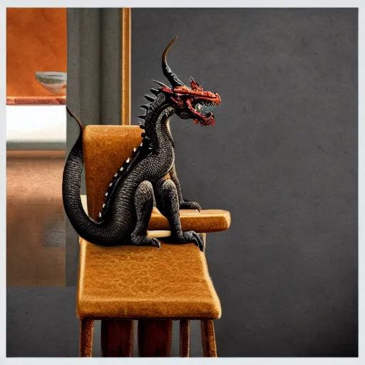 Image similar to dragon sitting on a high top stool waiting patiently for a drink, digital art