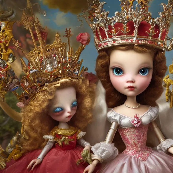 Prompt: highly detailed closeup, portrait of a tin toy fairytale princess wearing a crown, unreal engine, nicoletta ceccoli, mark ryden, earl norem, lostfish, global illumination, detailed and intricate environment