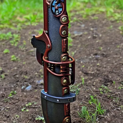 Prompt: survival axe, steampunk themed