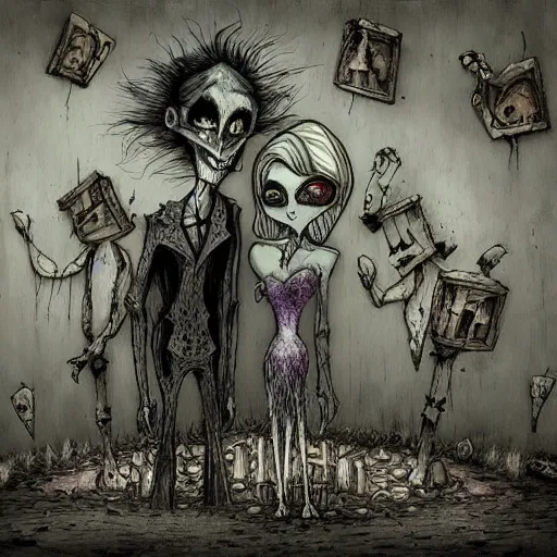 Prompt: grunge cartoon drawing of the end of the world by - michael karcz , in the style of corpse bride, loony toons style, horror themed, detailed, elegant, intricate