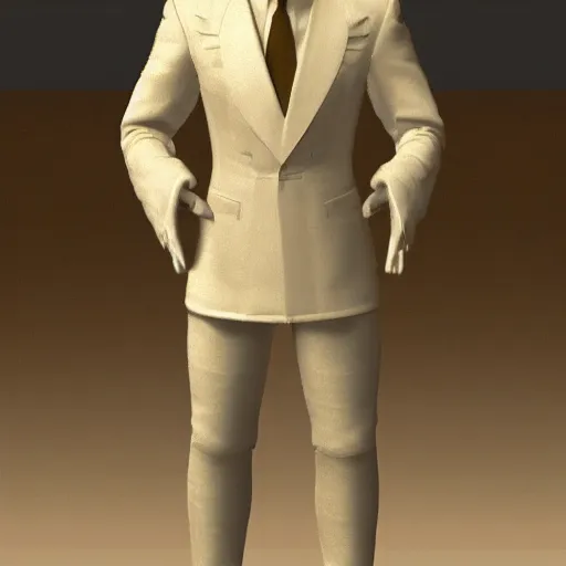Prompt: british lord wearing expensive israeli beige suit designed by michaelo angelo, frame focused on face and upper body, created with metahuman in unreal engine