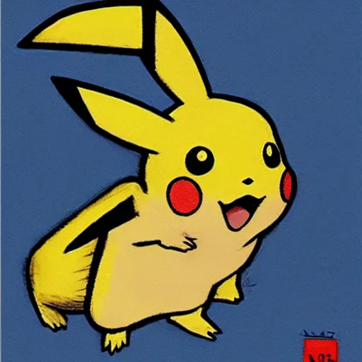 Prompt: pikachu drawn by norman rockwell