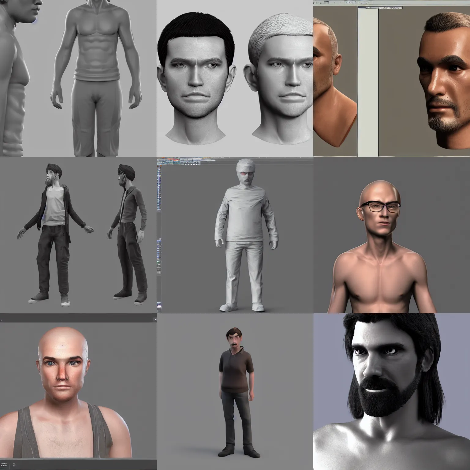 Prompt: generic male npc rendered with ssao only, vray