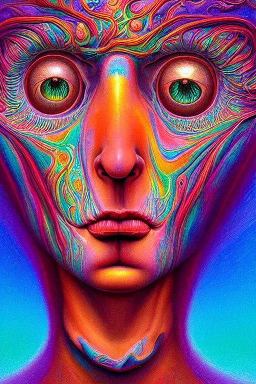 Image similar to hyperrealistic abstract close-up Renaissance psychedelic!! celestial happy! pure creature!! peaceful! kind spirit of nature! beautiful fractal!! eyes! highly detailed concept art eric zener elson peter cinematic hard rainbow lighting high angle hd 8k sharp shallow depth of field endless, inspired by Zdzisław Beksiński Salvador Dali