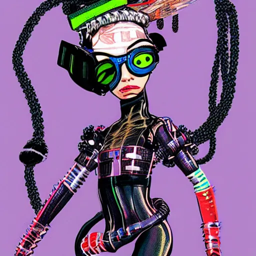 Image similar to cybergoth girl wearing goggles and eclectic jewelry, by jamie hewlett,