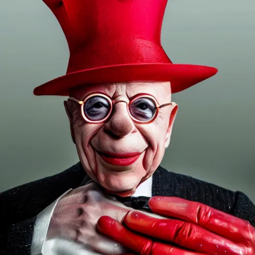 Prompt: UHD candid photo of Klaus Schwab dressed as Dr. No, wearing extremely accurate clown makeup, accurate face, UHD, photorealistic, correct face, photo by Annie Leibowitz