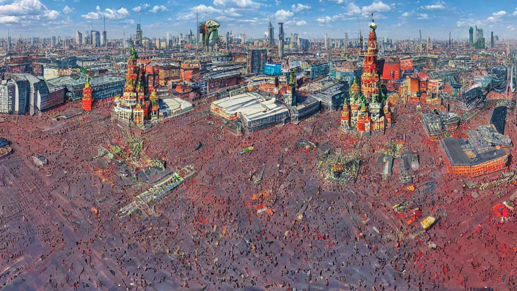Prompt: alien predator on moscow red square. panorama. art by ivan shihskin. extremely high detail