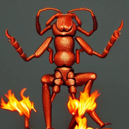 Prompt: anthropomorphic beetle god with fiery limbs