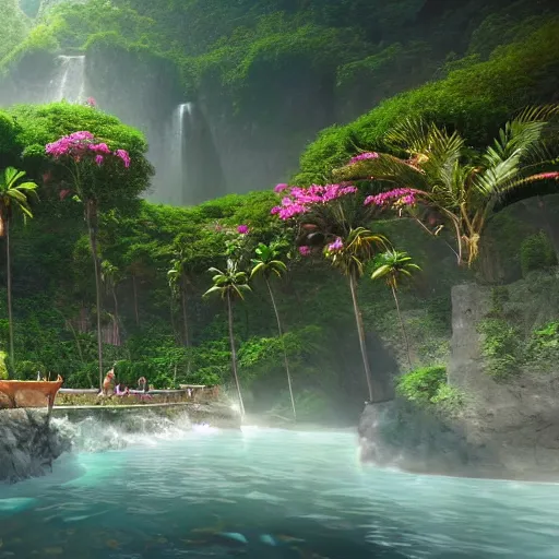 Image similar to A beautiful, perfect, impressive, amazing concept art digital CG painting of a place in Bali, trending on ArtStation, Unreal Engine