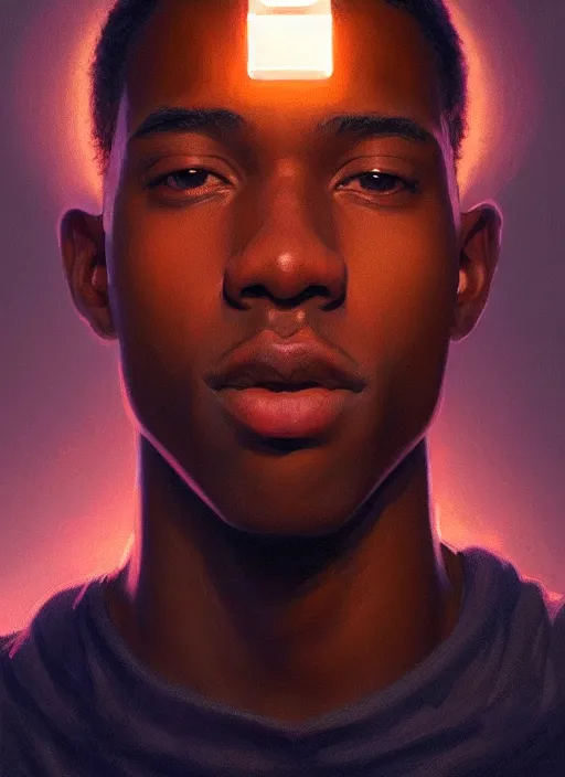 Image similar to portrait of young chuck clayton, black man, 1 7 years old, intricate, elegant, glowing lights, highly detailed, digital painting, artstation, concept art, smooth, sharp focus, illustration, art by wlop, mars ravelo and greg rutkowski