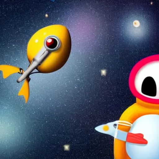 Prompt: a mouse dressed like an astronaut is on a planet made of cheese. a cute rocket ship is behind the mouse. There's a dreamy galaxy in the background.