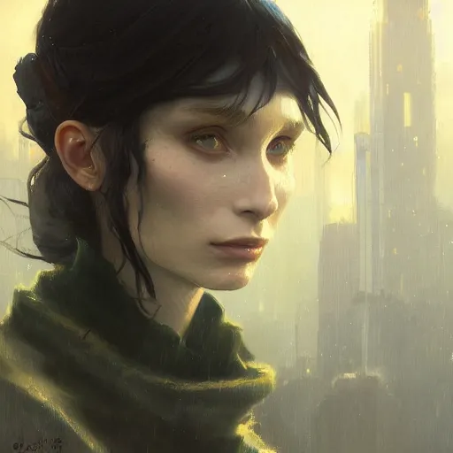 Prompt: anime solarpunk rooney mara, intricate oil painting by greg rutkowski, trending on artstation