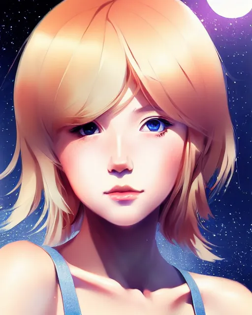 Image similar to portrait Anime freckled blonde space cadet girl Anna Lee anime cute-fine-face, pretty face, realistic shaded Perfect face, fine details. Anime. realistic shaded lighting by Ilya Kuvshinov Giuseppe Dangelico Pino and Michael Garmash and Rob Rey, IAMAG premiere, aaaa achievement collection, elegant freckles, fabulous